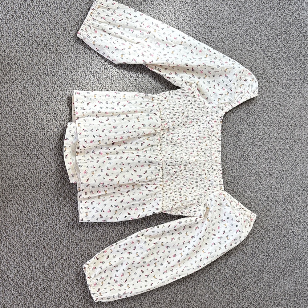 Old Navy White Floral Smocked Peasant Top